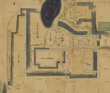 1644年に描かれたとされる「播磨国明石城絵図」。 「3DCG明石城」を製作する基となった。