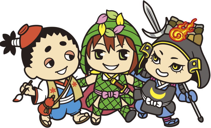 西播磨の山城イメージキャラクター｢山城３兄弟｣｡(左から)紅葉丸(もみじまる)､夢葉丸(ゆめのはまる)､月光丸(げっこうまる)｡